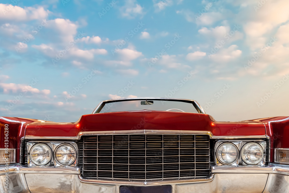 Front view of a luxury American convertible car from the seventies Front view of a luxury American convertible car from the seventies