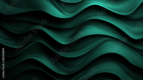 abstract deep emerald green background with wavy curves and smooth lines