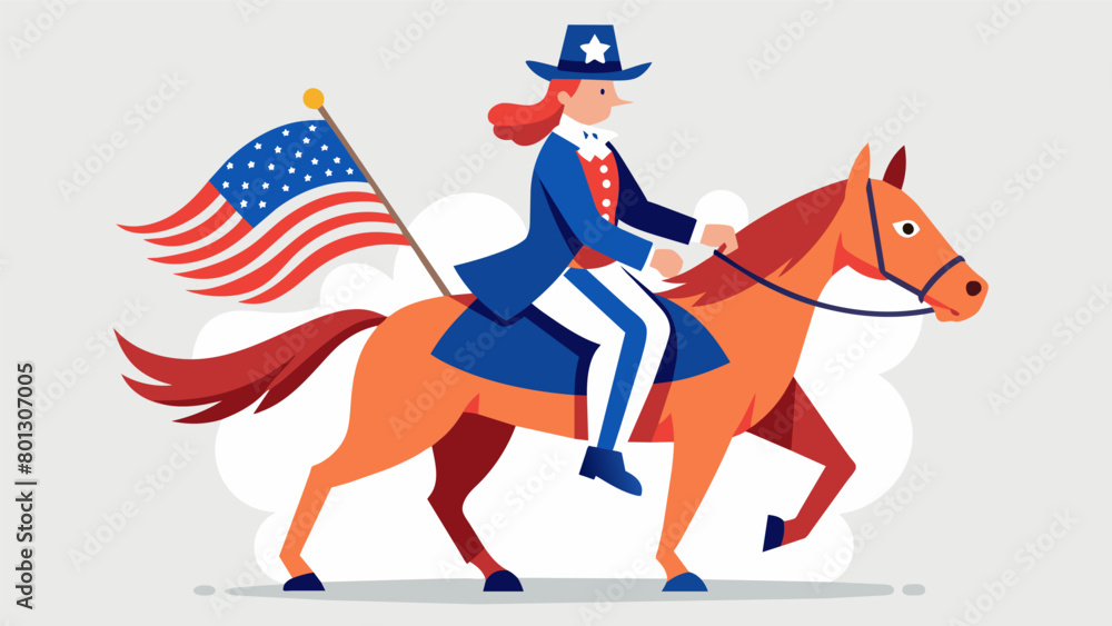 A parade participant riding a decorated horse with a loyal dog trotting alongside both adorned in patriotic attire.. Vector illustration A parade participant riding a decorated horse with a loyal dog trotting alongside both adorned in patriotic attire.. Vector illustration