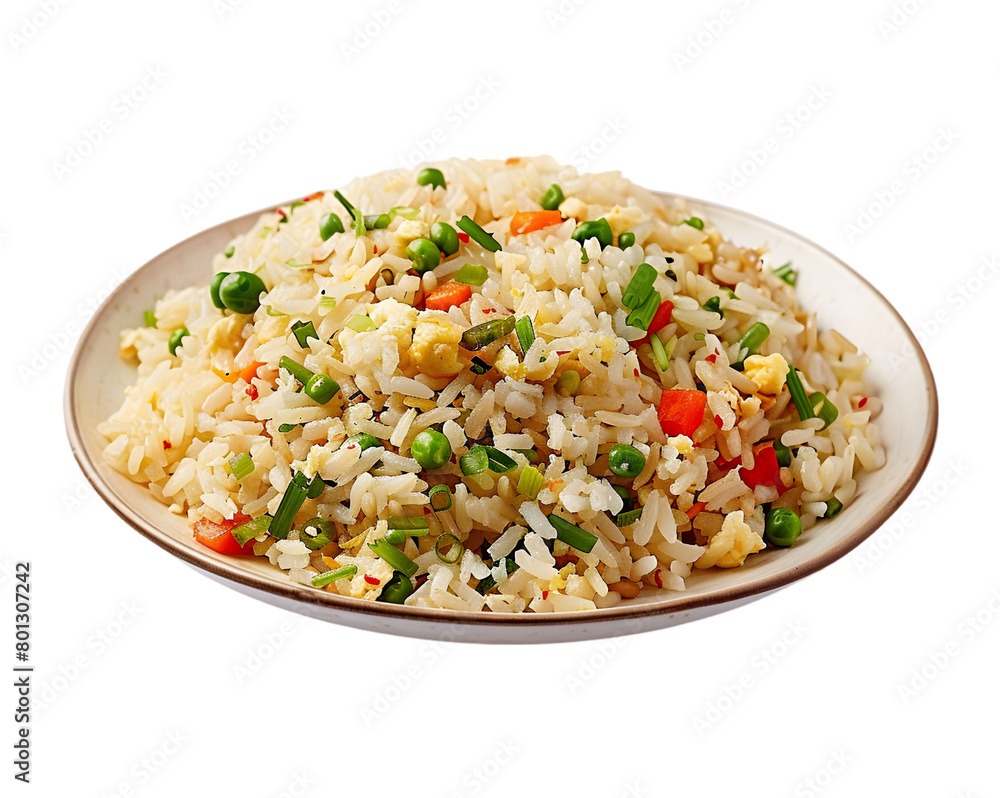 Fried rice in plate on transparent background Fried rice in plate on transparent background