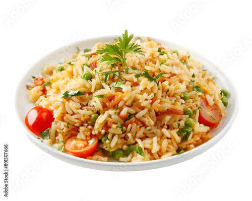 Fried rice in plate on transparent background