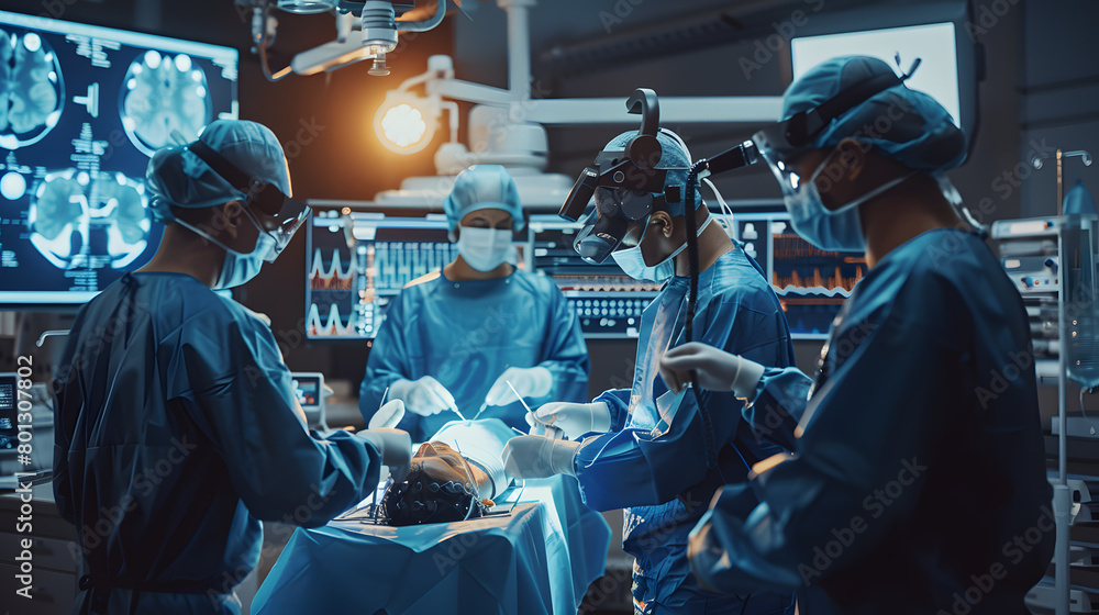 The medical team is engaged in activities with medical equipment, robots, x-ray films, and patients. The medical team is engaged in activities with medical equipment, robots, x-ray films, and patients.