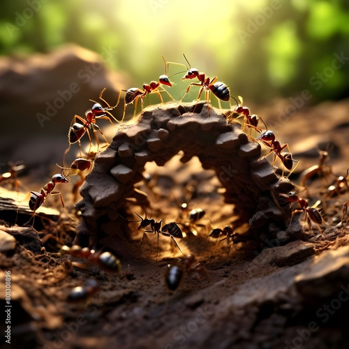 ant colony with each ant diligently performing its role to support