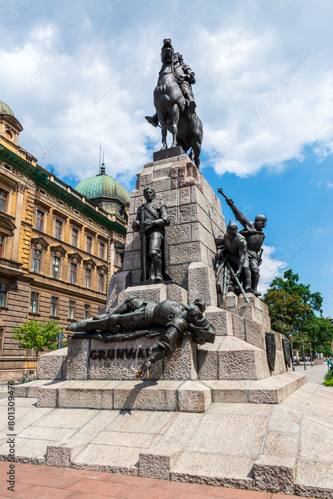 Grunwald Monument in Kraków, Poland. The equestrian statue was built in 1910. It commemorates the 500th anniversary of the Battle of Grunwald.