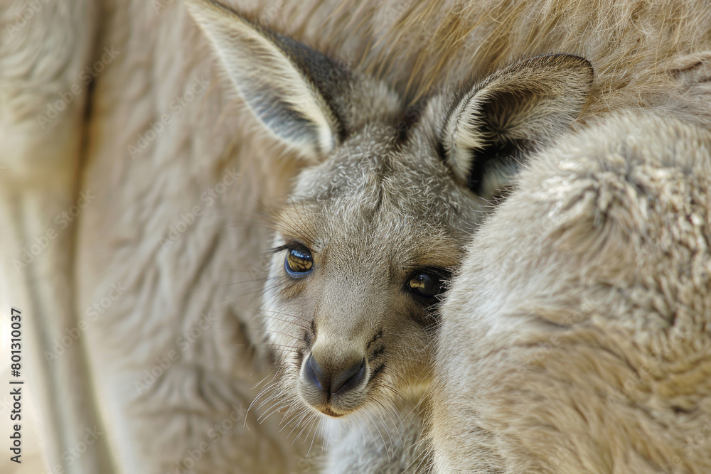 A joey peeks from its mother's pouch
