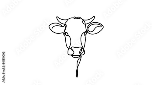 A continuous line drawing of a cow head