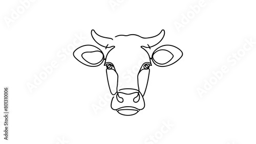 A continuous line drawing of a cow head4