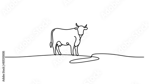 A continuous line drawing of a cow