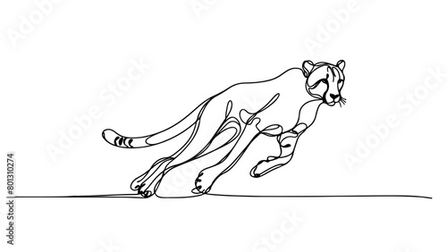 A continuous line drawing of a realistic cheetah