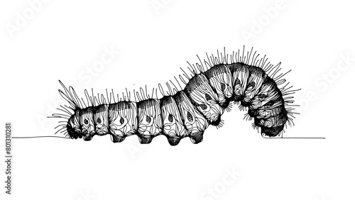 A single line drawing of a realistic caterpillar