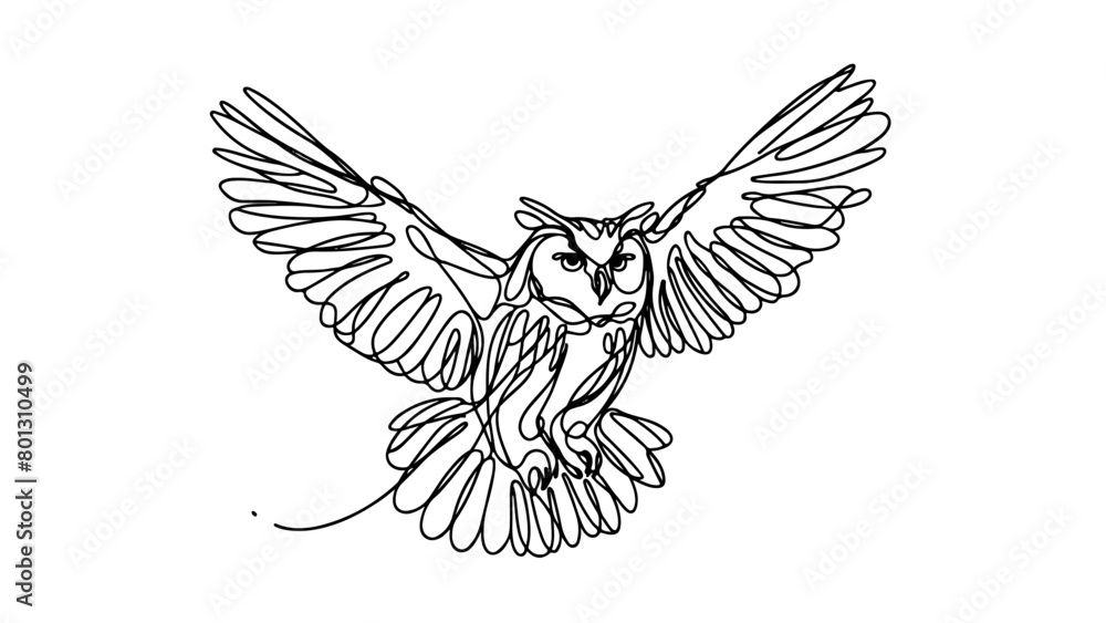 Fototapeta premium A continuous line drawing of a realistic owl