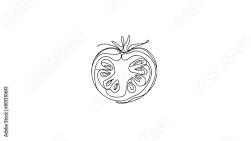 A continuous line drawing of a sliced tomato
