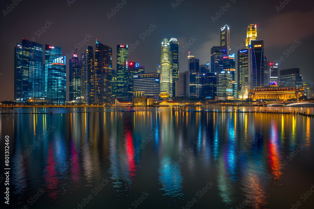 A dazzling, night-time panorama of Singapore's bustling cityscape and local attractions