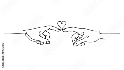 A one continuous line drawing featuring one hand pointing its finger towards another hand