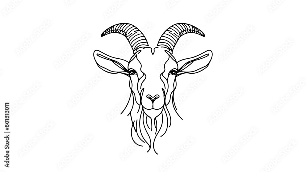 A realistic goat head depicted in a continuous line drawing style A realistic goat head depicted in a continuous line drawing style