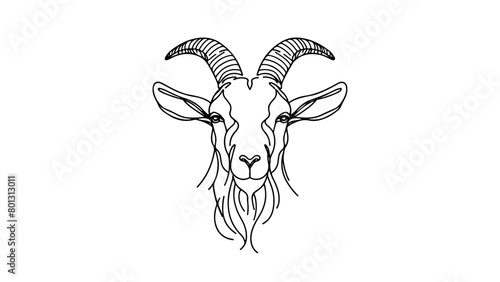 A realistic goat head depicted in a continuous line drawing style