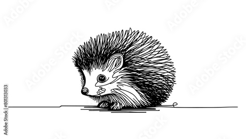 A realistic hedgehog depicted in a continuous line drawing style