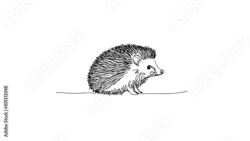 A realistic hedgehog drawn in a continuous single line style