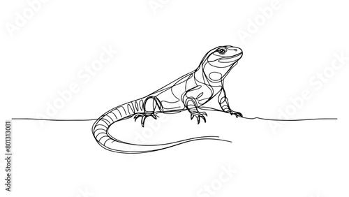 A realistic lizard drawn with a single continuous line