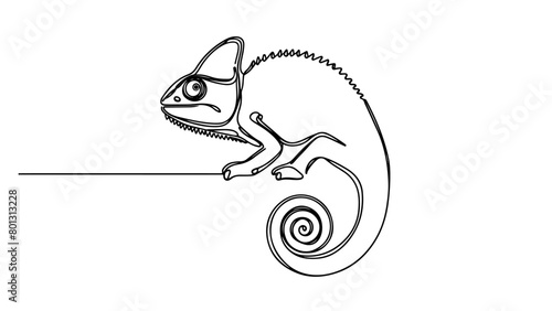 continuous line drawing of a chameleon on a white background