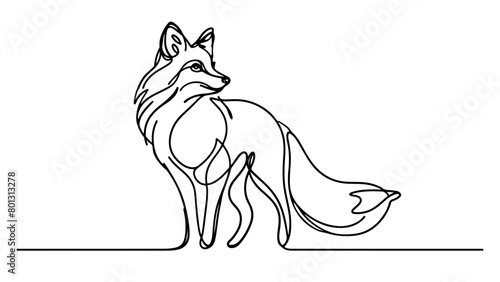 continuous line drawing of a fox