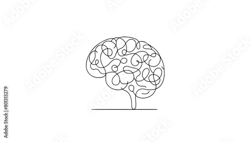 continuous line drawing of a human brain, in a minimalist style