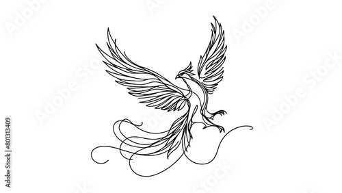 continuous line drawing of a phoenix