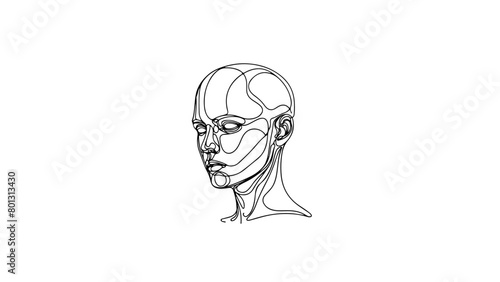 continuous line drawing of a realistic android head