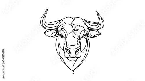 continuous line drawing of a realistic Emperor Bull head in frontal view