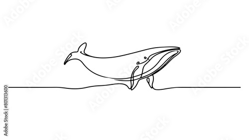 continuous one line drawing of a realistic whale 