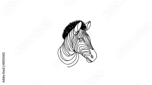 continuous line drawing of a realistic zebra head