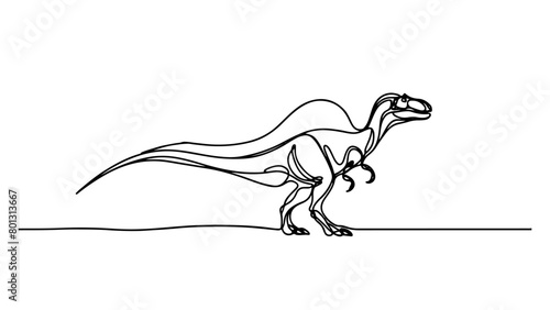 continuous line drawing of a Spinosaurus