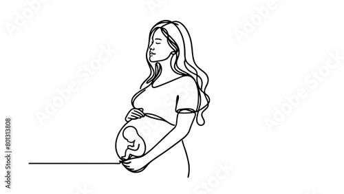 one continuous line drawing depicting a pregnant woman