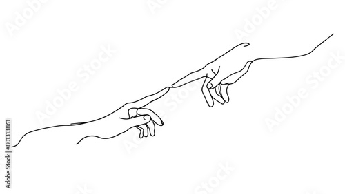 One continuous line drawing of a hand pointing a finger to another