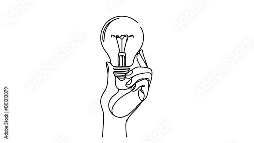 One continuous line drawing of a hand holding a lightbulb