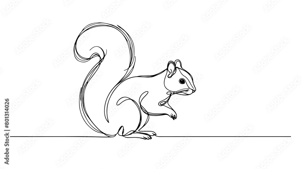 realistic squirrel drawn in a continuous line drawing style realistic squirrel drawn in a continuous line drawing style