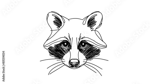 realistic raccoon head drawn in a continuous single line style