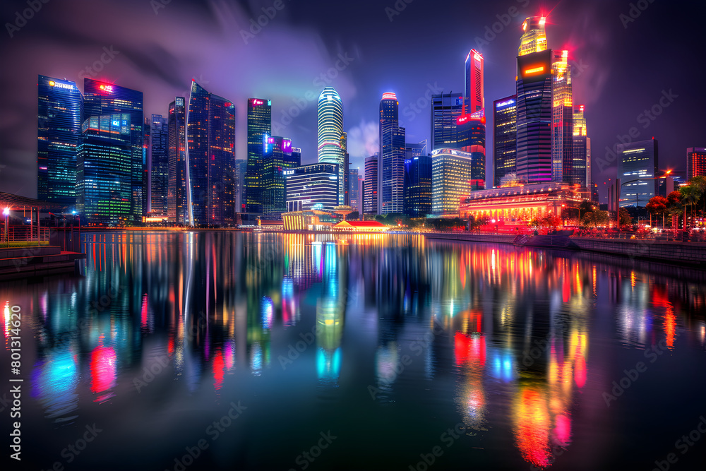 A dazzling, night-time panorama of Singapore's bustling cityscape and local attractions
