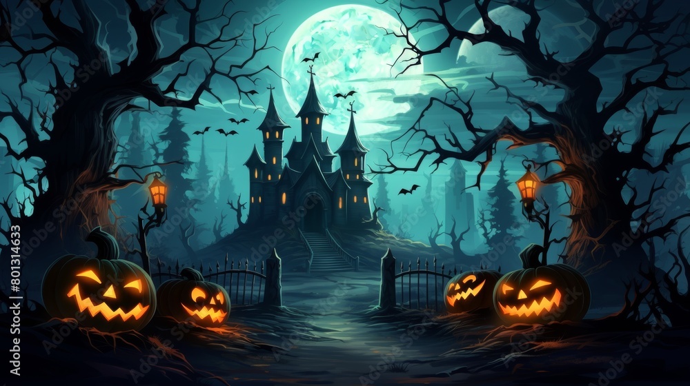 Mystical Haunted Castle under a Blue Moon
