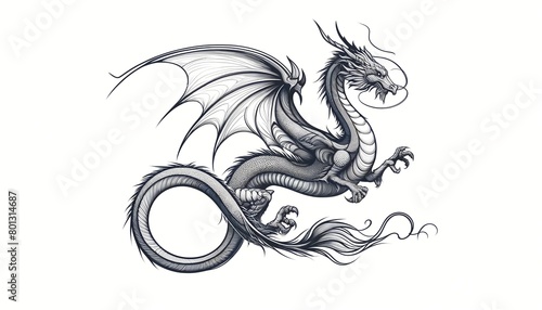 A realistic dragon drawn in a hand drawn style