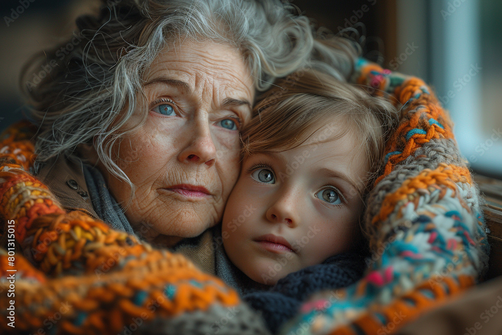 A grandmother teaching her grandchild how to knit a colorful, cozy blanket on a lazy Sunday afternoon A grandmother teaching her grandchild how to knit a colorful, cozy blanket on a lazy Sunday afternoon