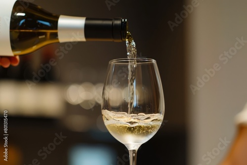 Pouring white wine to a glass of wine