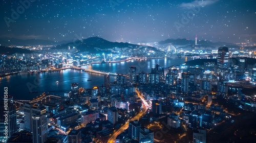 Wallpaper Mural Illuminated Nightscape of Seoul's Iconic Skyline with Lotte World Tower and Twinkling Cityscape Torontodigital.ca