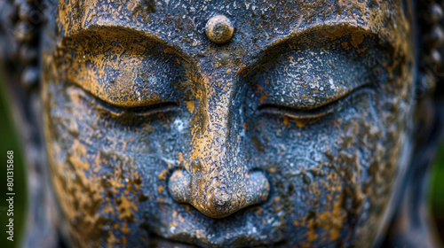 Detailed view of a Buddha statue with closed eyes  depicting inner reflection and meditation