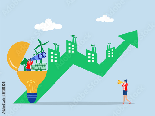 Business using binoculars to see invest with growth graph for ESG or ecology problem concept; business invest energy sources. Preserving resources of planet.