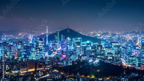 Wallpaper Mural Glowing Cityscape of Seoul with Namsan Tower Illuminated at Night Torontodigital.ca