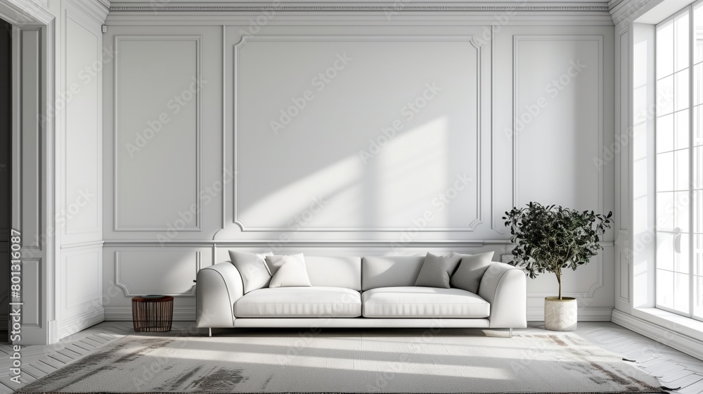 Fototapeta premium Stylish and minimalist living room interior with natural light