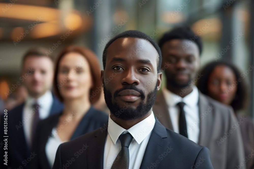 Diverse group of business professionals in a corporate setting, suitable for business and teamwork themes Diverse group of business professionals in a corporate setting, suitable for business and teamwork themes