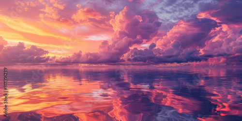 Majestic Sunset Skies with Dramatic Cloud Formations Over Calm Waters