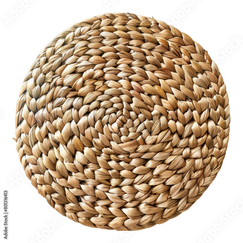 Round woven straw mat isolated on transparent background photo